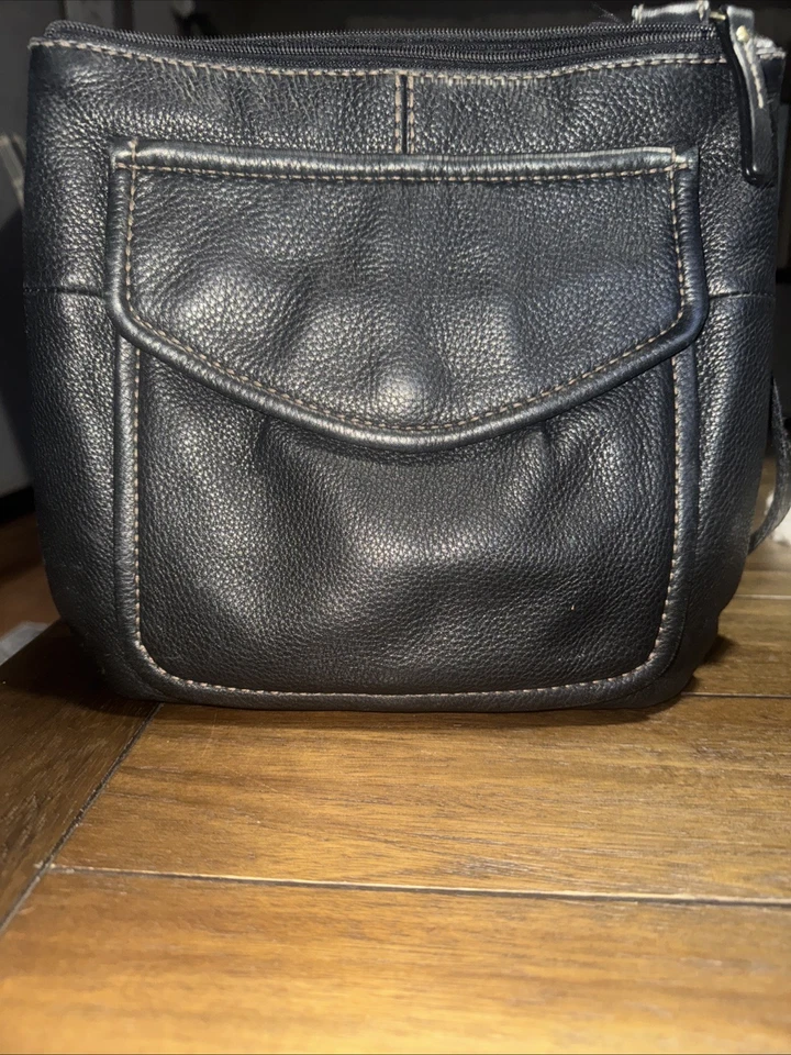 Bolso Bandolera Organizador de Carga Moderno Fossil Cuero Genuino Negro Cartera Bolso de Mano Foto 2 de 4