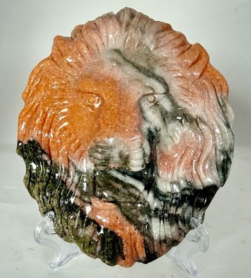 580g Crystal Lyon Mask Carving With Metal Stand