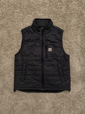 Carhartt Rain Defender Puffer Vest Gray L Quilted Logo Zip Closure Lightweight