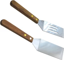 Chef Craft Set of 2 Stainless Steel Mini Wood Handle, Slotted Solid Silver 