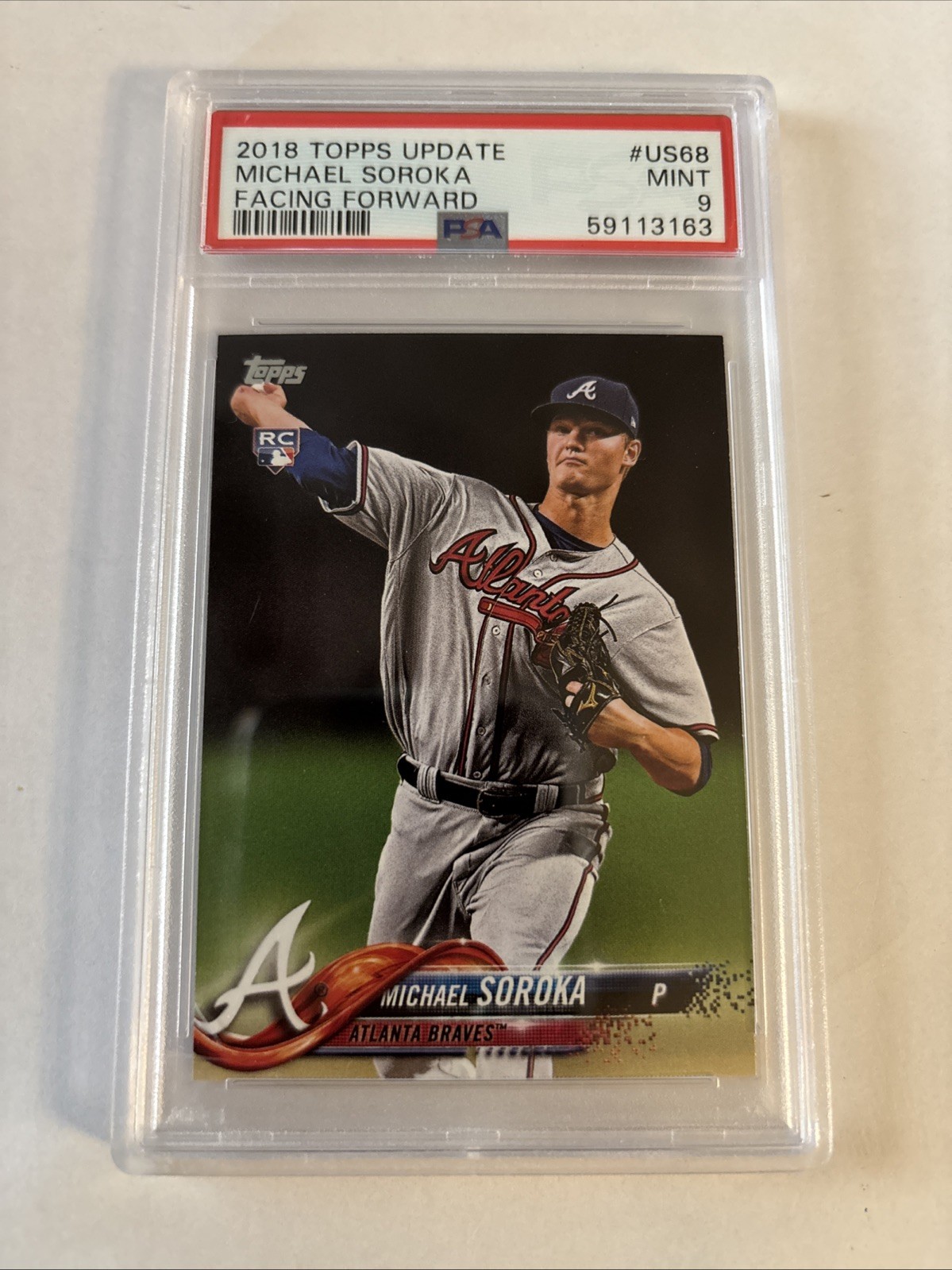 2018 Topps Update Series - Mike Soroka #US68 Vertical, Pitching (RC) PSA 9