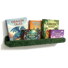 1PC Plush Bookshelf for Kids, Soft Hanging Book Display Shelf for Nursery Green