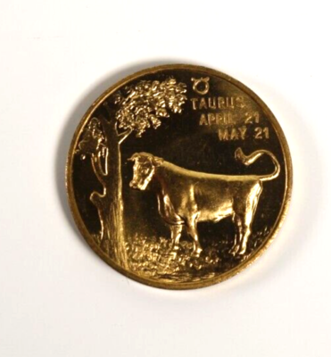 Vintage Taurus Brass Astrology Zodiac Good Luck Lucky Numbers Coin