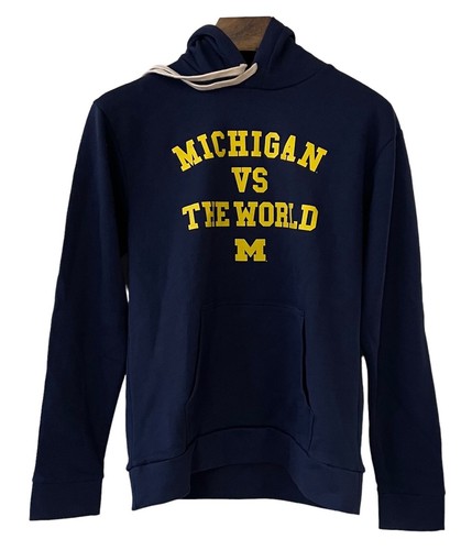 Neu mit Etikett Michigan vs. The World Hoodie Sweatshirt Navy Blau Gelb College Football L