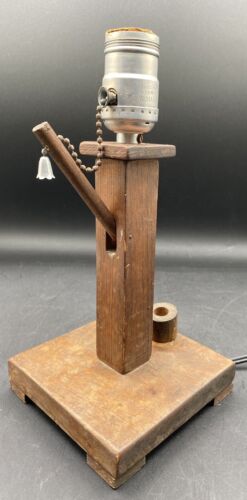 Antique wood Handmade Water Well Pull Chain Table Lamp Rusic Farmhouse Decor 9" - Picture 5 of 12
