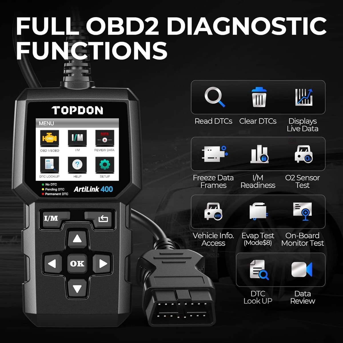 TOPDON AL400 OBD2 Code Reader, 10 OBD2 Functions, Check Engine Light/Smog Emissi | UK