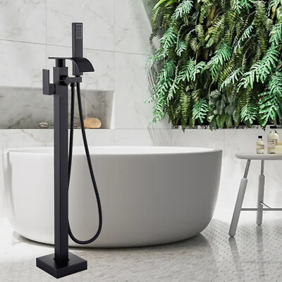 Artiqua Freestanding Bathtub Faucet Single Handle Waterfall Tub Filler Black Tap