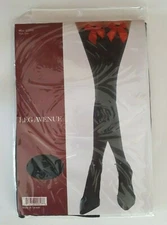 Leg Avenue Plus Size Black Satin Bow Opaque Hold-Up Stockings Quality Hosiery
