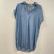 NWT Thread & Supply Blue Chambray Collared Pockets Short Slv Shirt Dress Size XS