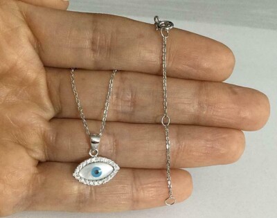  925 Sterling Silver Evil Eye Necklace,Eye Charm16'' to18'' long/Cadena Ojo -ESN19