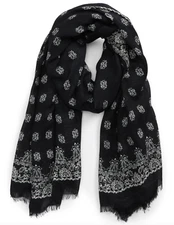 NWT Saint Laurent YSL Logo Black Bandana Print White Large Stole Wrap Scarf $995