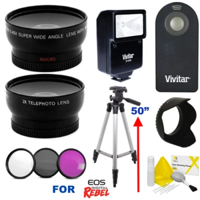 VIVITAR/XIT FOR CANON EOS REBEL DSLR FISHEYE LENS + ZOOM LENS + 3 FILTERS TRIPOD BASIC KIT FOR CANON EOS T5 T6 T7 T3