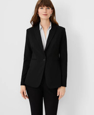 NEW ANN TAYLOR 198 BLACK LONG BI-STRETCH ONE BUTTON BLAZER SZ 6P 6 PETITE