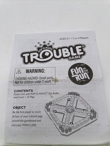 Pop-O-Matic Trouble Game Of Mischief On The Move Hasbro - Picture 2 of 2