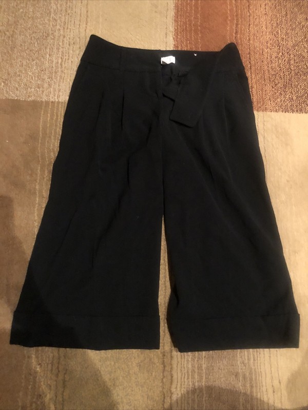 Ann Taylor Loft Womens Wide Leg Cropped Pants Black Size 0