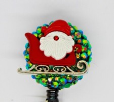 Christmas Santa Sleigh Hat Badge Reel ID Holder Nurse Doctor Teacher Dentist