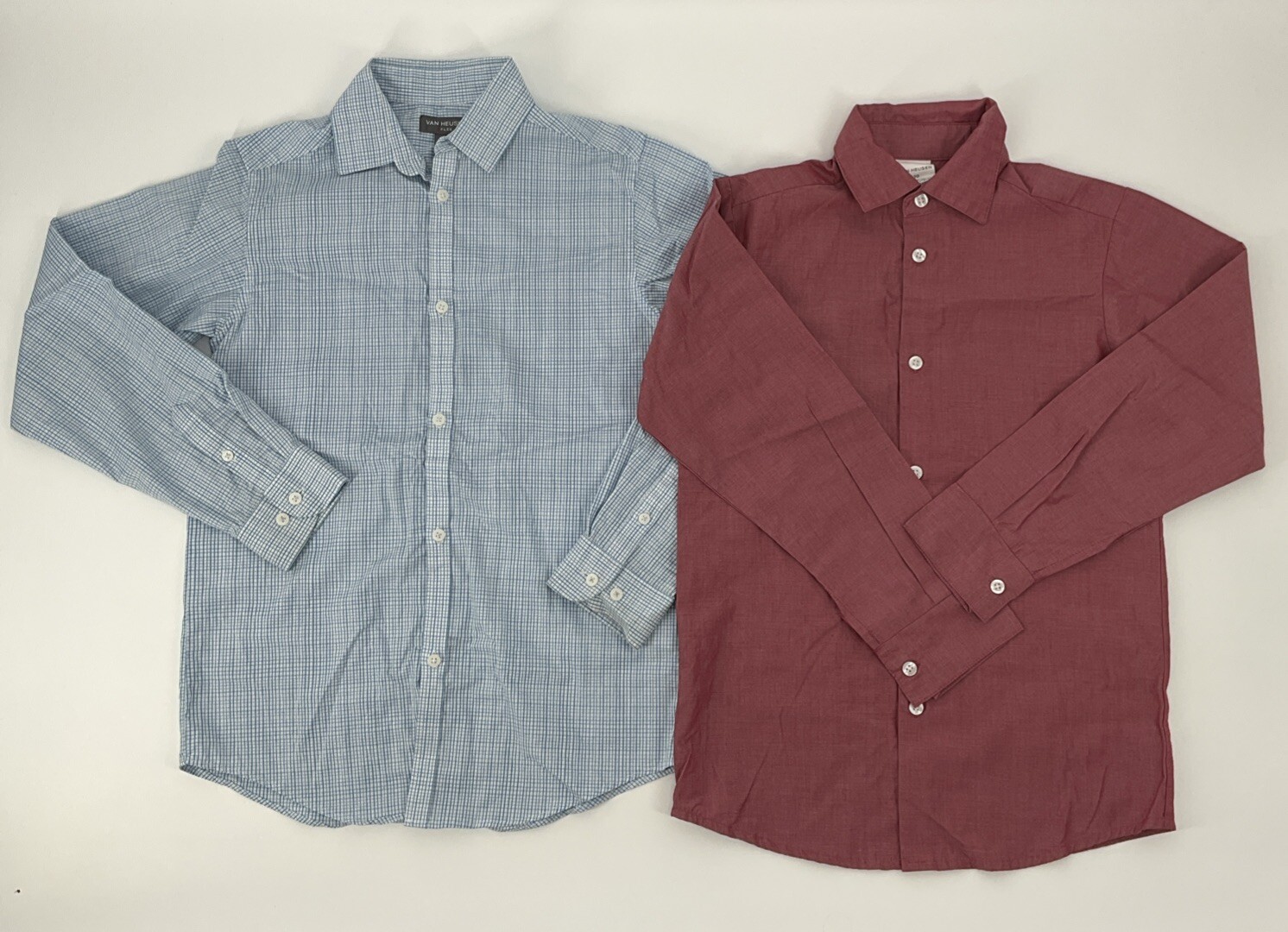 Van Heusen Button Check Shirt Youth Boys Size 10 Medium Blue White Casual