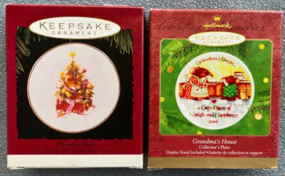 TWO  Hallmark Keepsake Plate Ornaments Grandma's House and Vera the Mouse MIB