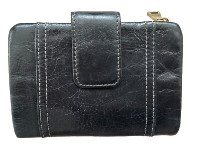 Vintage 1990s Y2K Fossil Tri-Fold Wallet, Black Genuine Leather