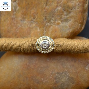Authentic Genuine Pave Diamond Macrame Thread Bracelet 925 Silver Gold Plated Polki Beads