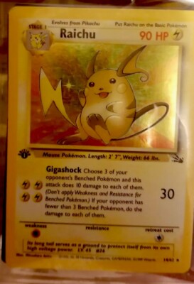 Raichu 14/62 1st Edition - Rare Holofoil Pokemon Card Base/Fossil