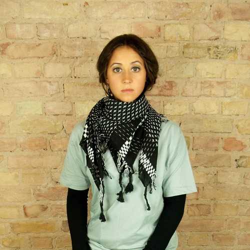Kefiah foulard di cotone sciarpa palestinese motivo a croci nero bianco - Picture 6 of 9