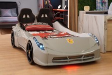 TT Grey Twin Race Car Bed, Sound FX, LED Lights, Premium Rear Seat