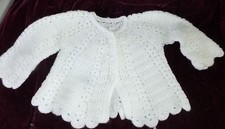 Vintage Baby Sweater Handmade Knit White w Heart Shaped Buttons 9-12mo.