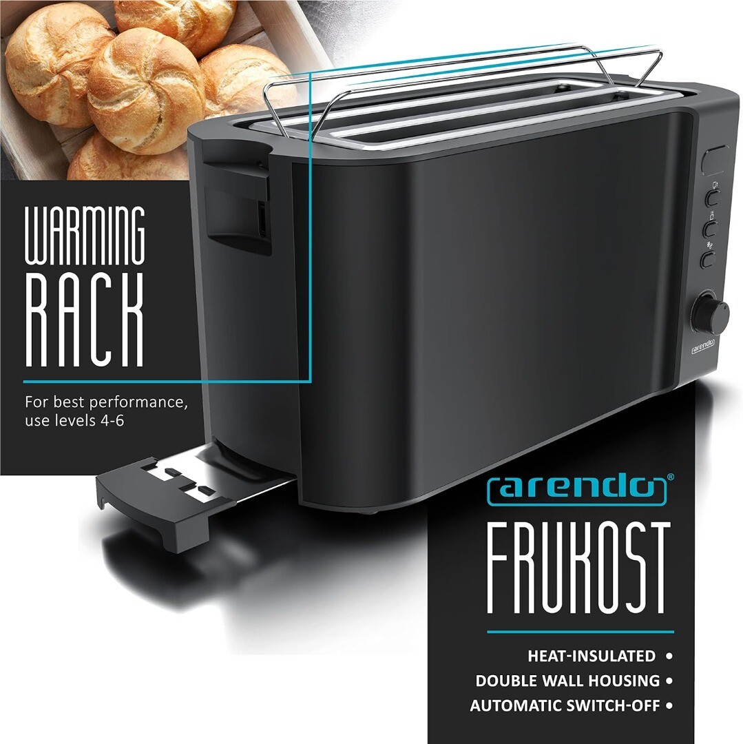 NEW ARENDO Frukost 4Slice Long Slot Defrost Function Toaster In Black