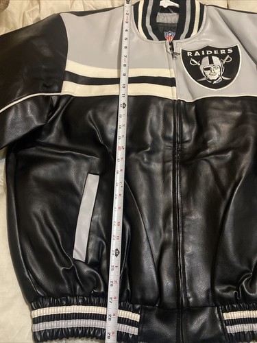 Vintage NFL Raiders Jacket Football Faux Leather Zip Up Black size L - NEW - Picture 13 of 15
