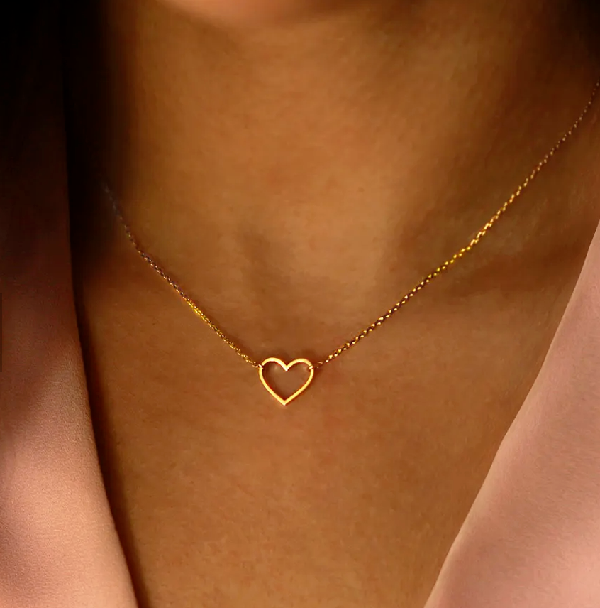 18K Gold Plated Heart Pendant Necklace Women Jewelry Love Gift