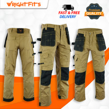 WrightFits Work Trousers Mens Cargo Combat Heavy Duty With Knee Pads Pockets -DT