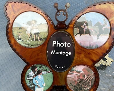 Butterfly Photo Frame Collage Plastic Tabletop Vintage JSNY Hong Kong Boho Brown