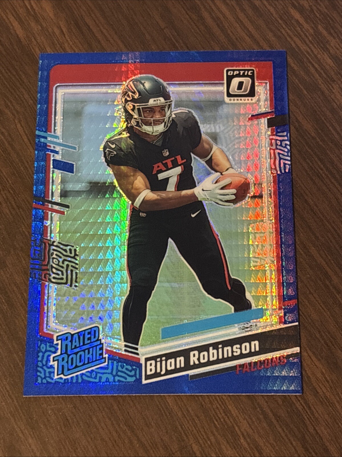 2023 Panini Donruss Optic Bijan Robinson RC Rated Rookie Blue Hyper PRIZM #206