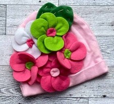 Mud Pie Little Sprout Pink and Green Felt Flowers Baby Hat