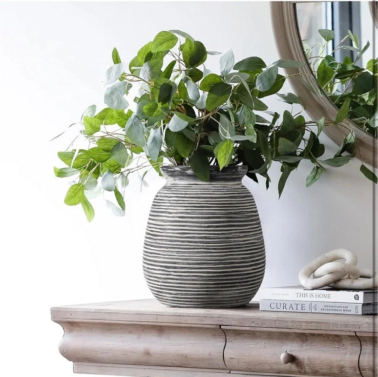 Jarrón de gres texturizado granja cerámica florero rústico terracota Foto 3 de 4