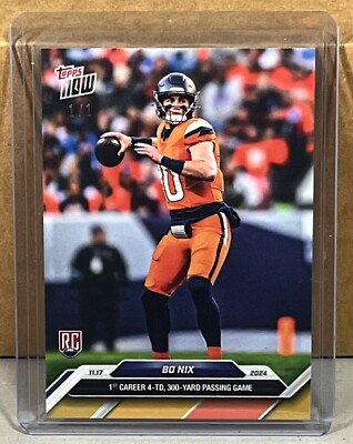 2024 TOPPS NOW #12 BO NIX DENVER BRONCOS ROOKIE 4 TD 300 yds Gold Parallel 1/1
