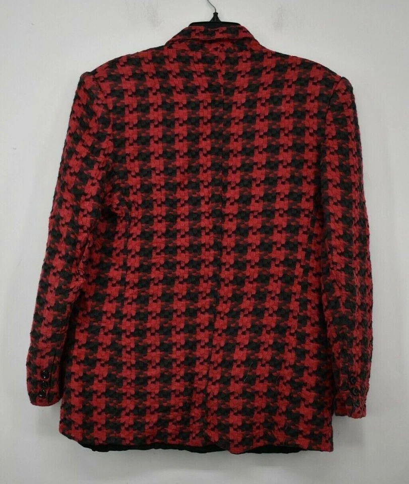Giorgio Sant Angelo Womens Red Houndstooth Notch Collar Cotton Blazer Career 16 - Image 2 of 4