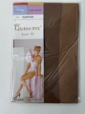 Queentex Stockings Womens  One Size Knee High Suntan Nylons Vintage Pull Up New