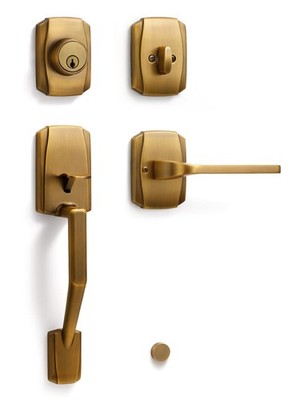 1 Pack Antique Brass Entry Door Handle and Deadbolt Set Reversible Lever Bron...