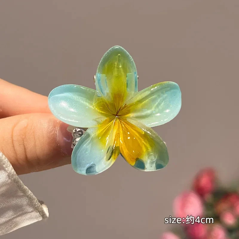 6 peças clipes de garra de flores transparentes coloridos mini grampos de cabelo grosso e fino - Imagem 4 de 4