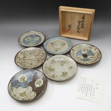 [Living National Treasure Tatsuzo Shimaoka] Set of 6 Inlaid Red-Painted Plat...