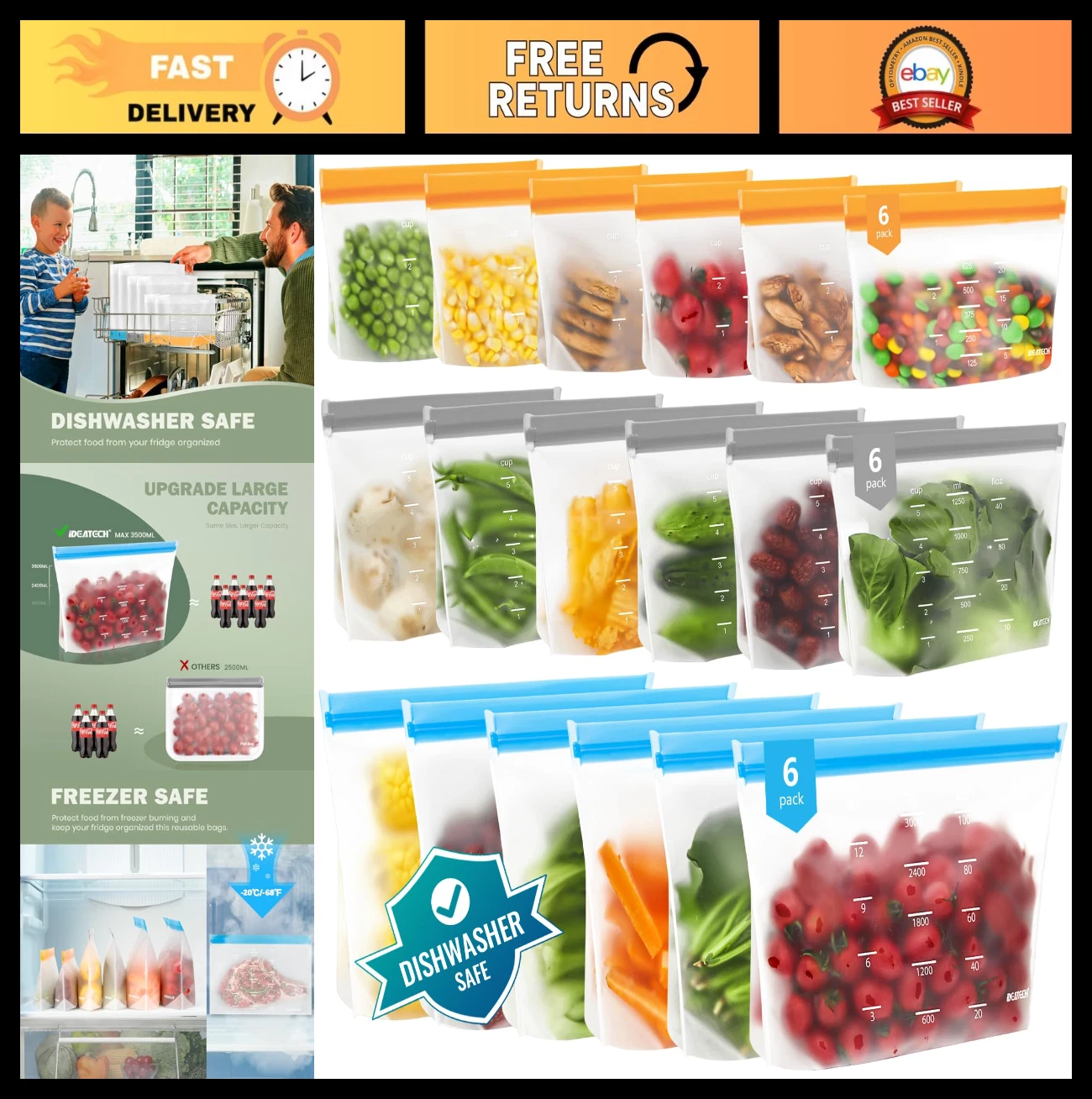 Dishwasher Safe Reusable Storage Bags - BPA Free, Leakproof Silicone Food Bags,
Opens in a new windo