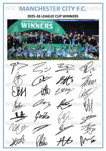 11208. 2025-26 Manchester City Signed Team Photo Sheet (PRINTED AUTOGRAPH - A4)
