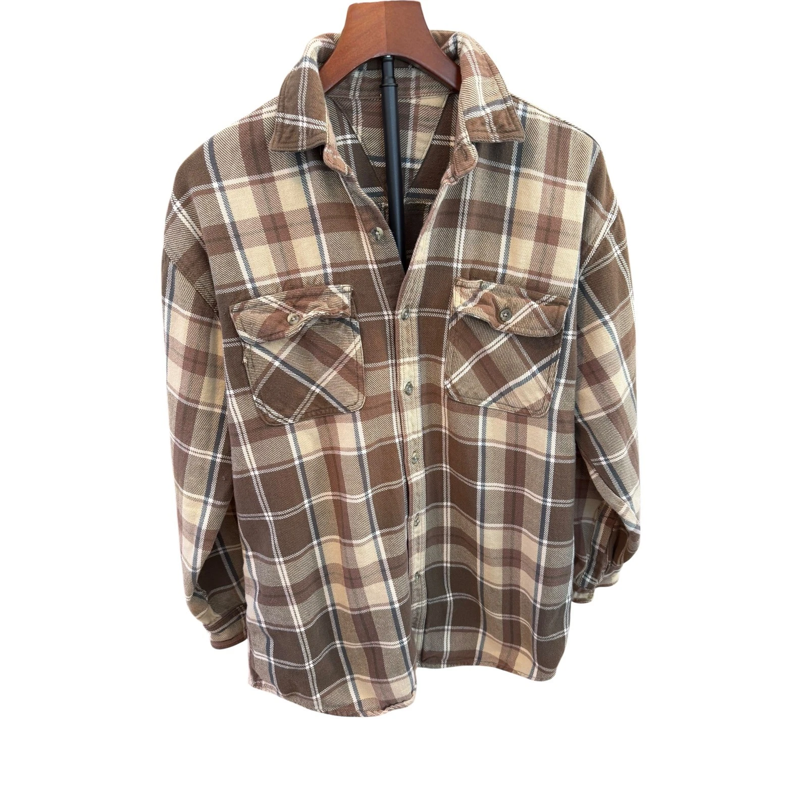 Vtg 80s Brown Plaid Flannel Shirt Long Sleeve Button Up Casual Outdoor sz large
Opens in a new windo