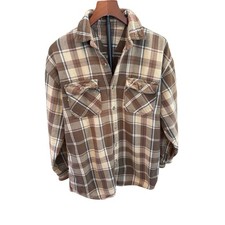 Vtg 80s Brown Plaid Flannel Shirt Long Sleeve Button Up Casual Outdoor sz large