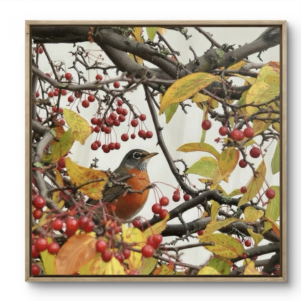 Arte Pintura al óleo "A Robin's Treat" Bodegón Lienzo Hogar Paisaje Realista 12 Foto 2 de 4