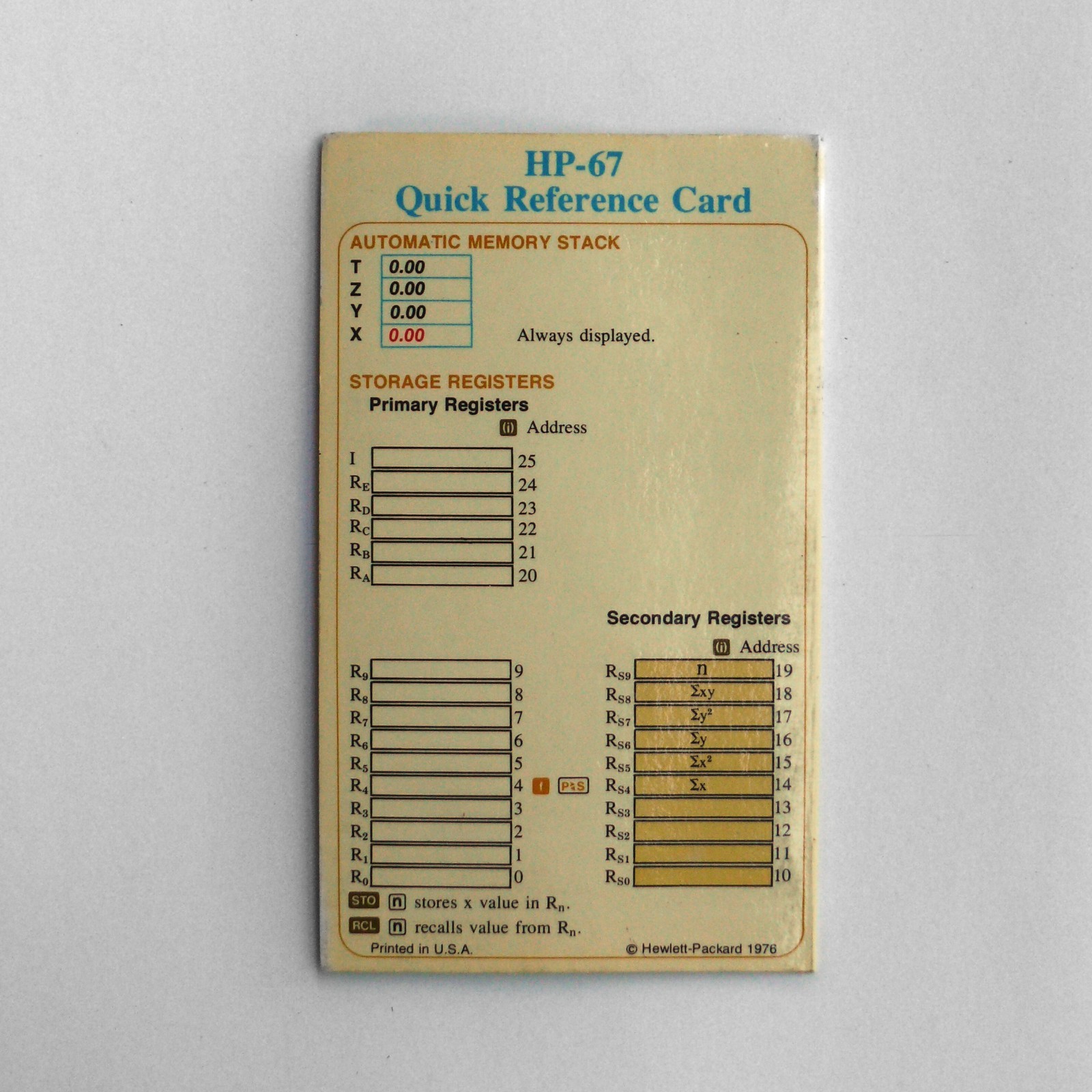 Quick Reference Guide For Hewlett Packard HP 67 Calculator | eBay