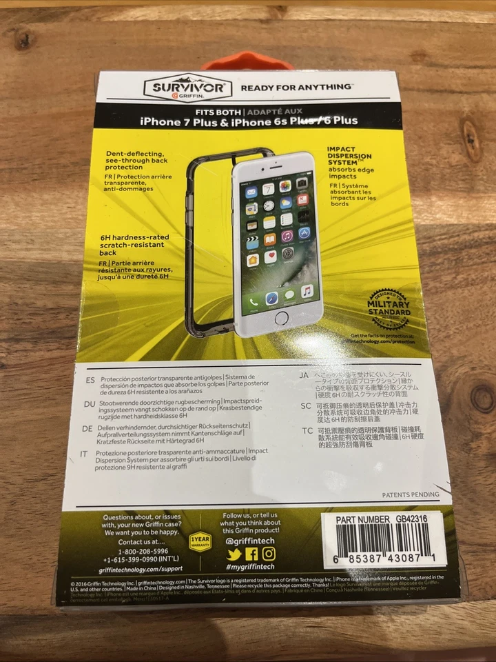 Funda Transparente Griffin iPhone 7 Plus 6/6S PLUS Survivor Nueva Sellada Estándar Militar Foto 3 de 3