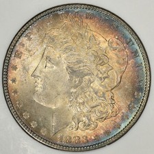1883 Morgan Dollar - NGC MS64 - Target Toned Blue Orange Album Toning! (Inv#068)